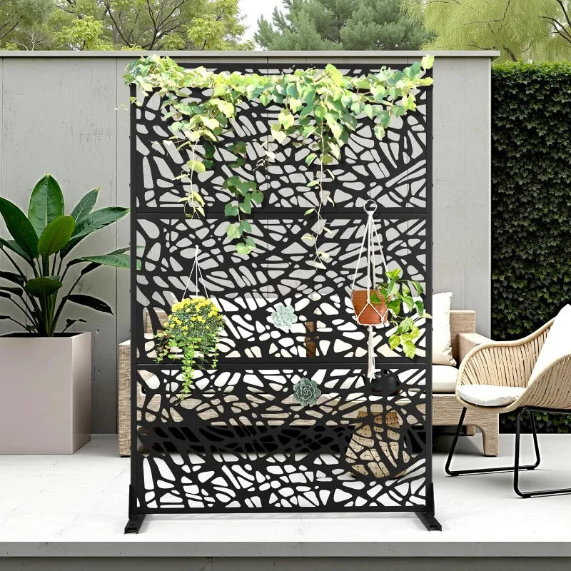 Garden  Metal Privacy Screen Outdoor Privacy Screen, Freestanding Fence Panel For Outside, 72''H×47''W, Decorative Screen Panel